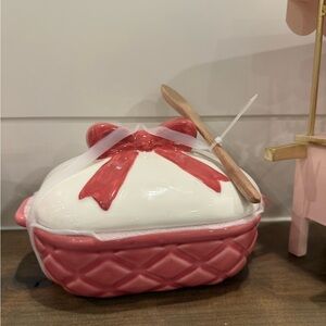 New! Pink & White Coquette Mini Brie Baker with Bow